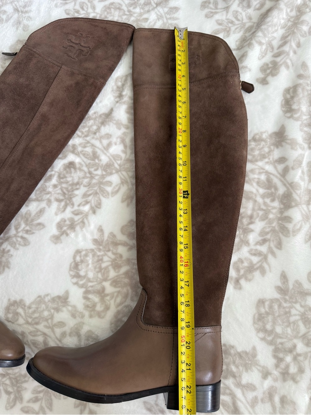 EUC Tory Burch Simone Suede Leather Over The Knee Riding Boots Logo Back Zip - Picture 5 of 14